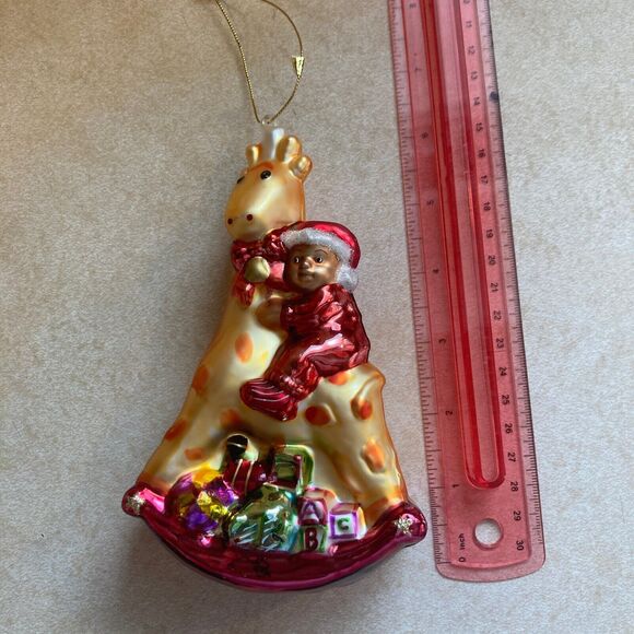 Hand Blown Vintage Ornament Baby on Giraffe with Presents - Picture 2 of 7